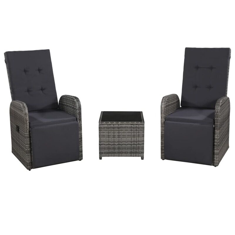 

vidaXL 3 Piece Bistro Set with Cushions Poly Rattan Grey