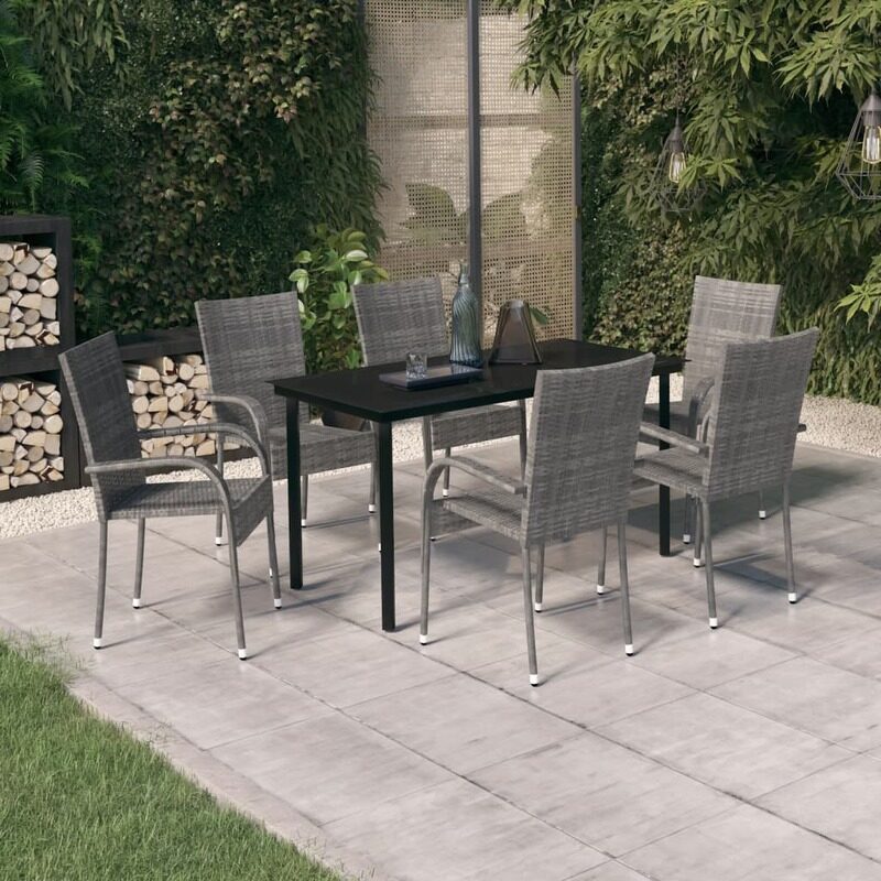 

vidaXL 7 Piece Garden Dining Set Grey and Black