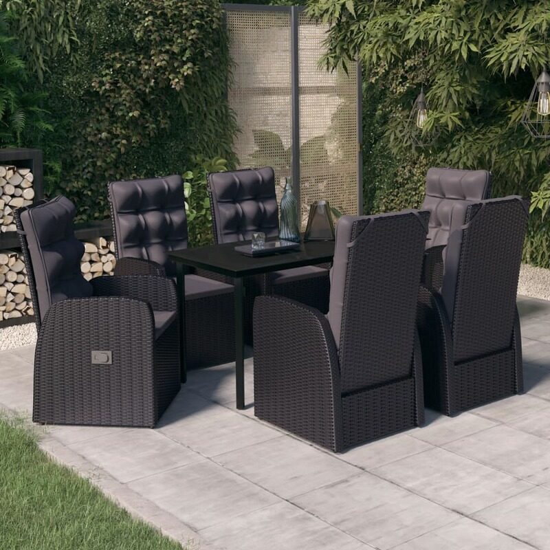 vidaXL 7 Piece Garden Dining Set with Cushions Black