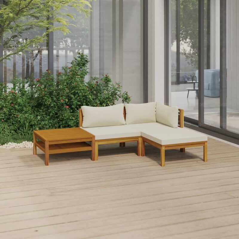 vidaXL 4 Piece Garden Lounge Set with Cream Cushion Solid Acacia Wood