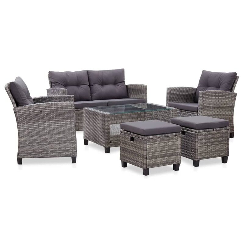 

vidaXL 6 Piece Garden Sofa Set with Cushions Poly Rattan Dark Grey