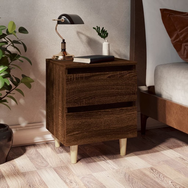 

vidaXL Bed Cabinet with Solid Wood Legs Brown Oak 40x35x50 cm