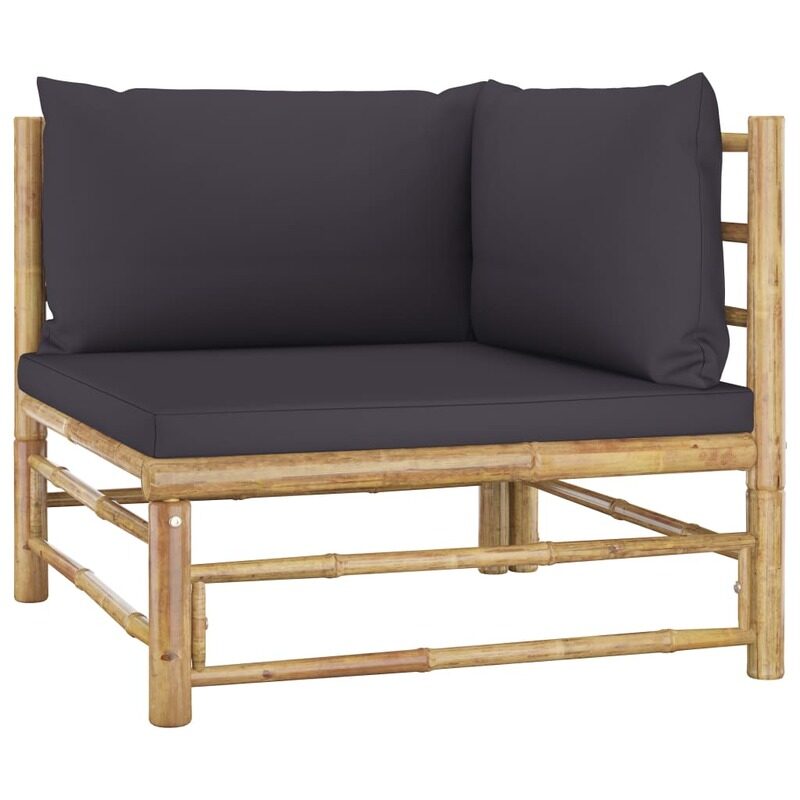 

vidaXL Garden Corner Sofa with Dark Grey Cushions Bamboo