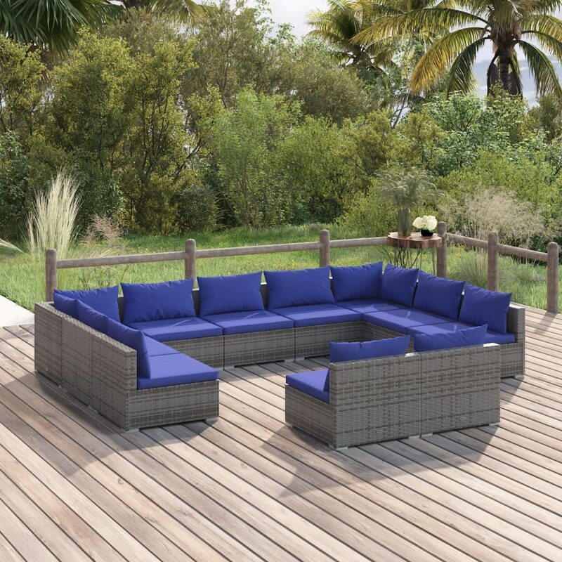 

vidaXL 11 Piece Garden Lounge Set with Cushions Grey Poly Rattan
