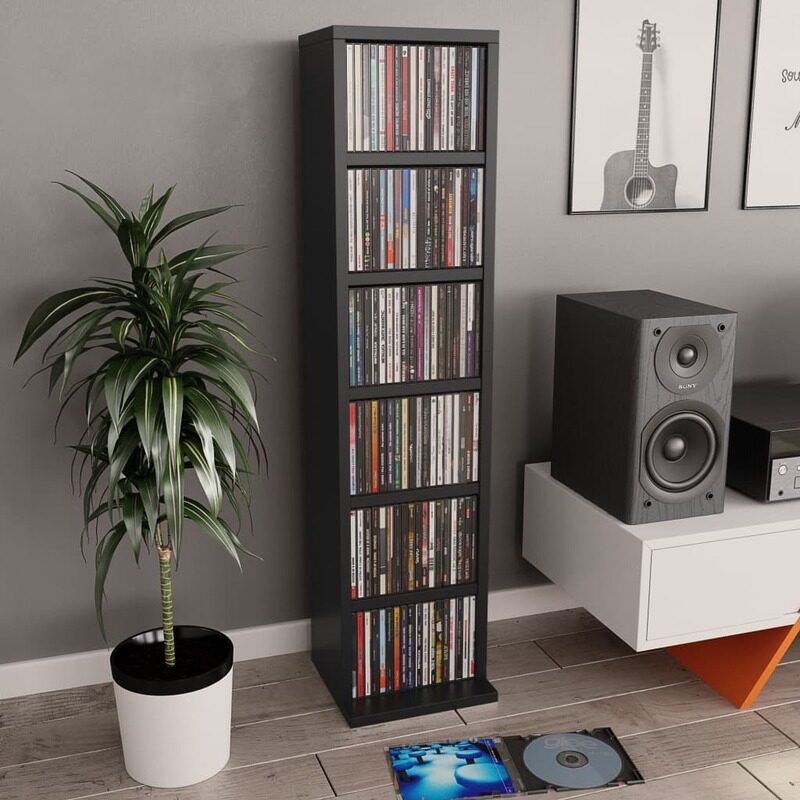 

vidaXL CD Cabinet Black 21x20x88 cm Engineered Wood