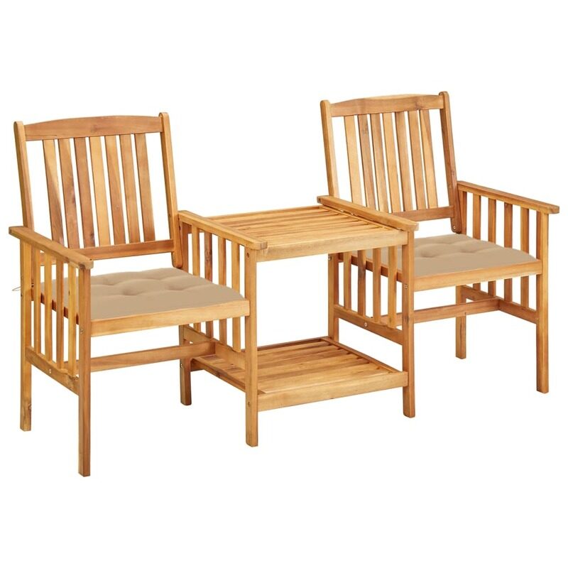 

vidaXL Garden Chairs with Tea Table and Cushions Solid Acacia Wood