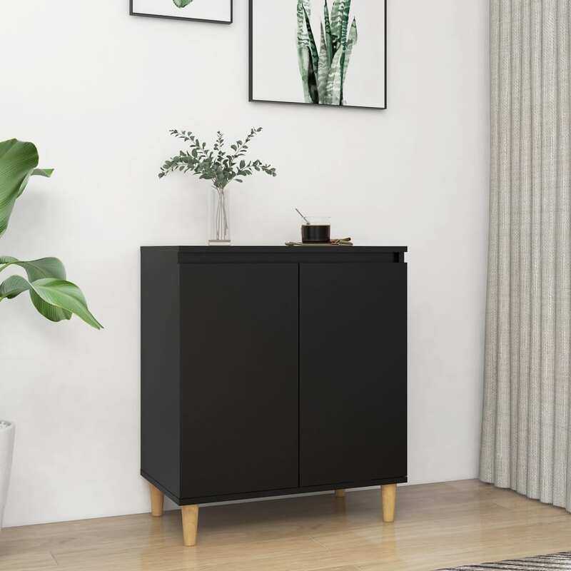 

vidaXL Sideboard with Solid Wood Legs Black 60x35x70 cm Engineered Wood