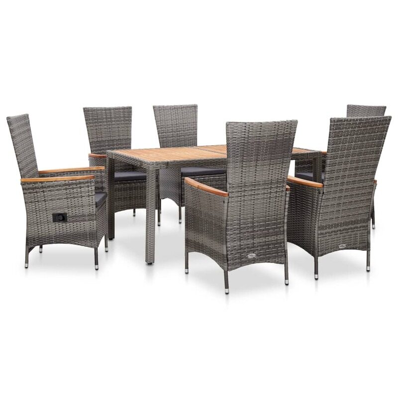 

vidaXL 7 Piece Outdoor Dining Set with Cushions Poly Rattan Grey