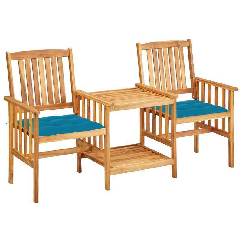 

vidaXL Garden Chairs with Tea Table and Cushions Solid Acacia Wood