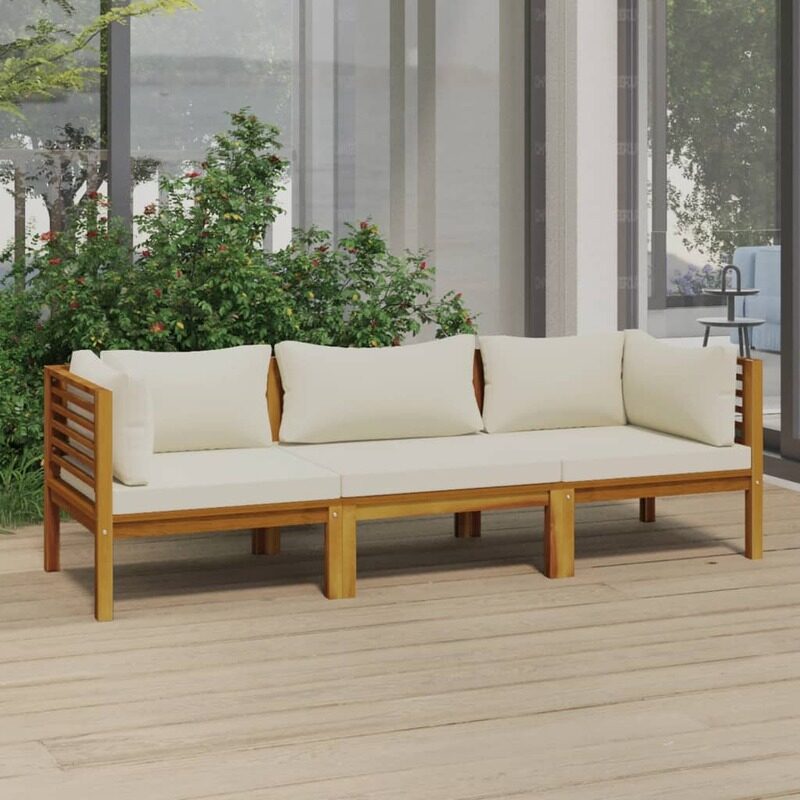 

vidaXL 3-Seater Garden Sofa with Cream Cushion Solid Acacia Wood