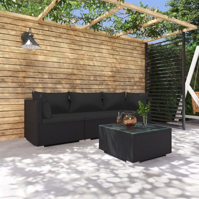 

vidaXL 4 Piece Garden Lounge Set with Cushions Poly Rattan Black