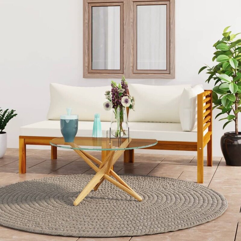 

vidaXL 2 Piece Sofa Set with Cream White Cushions Solid Acacia Wood