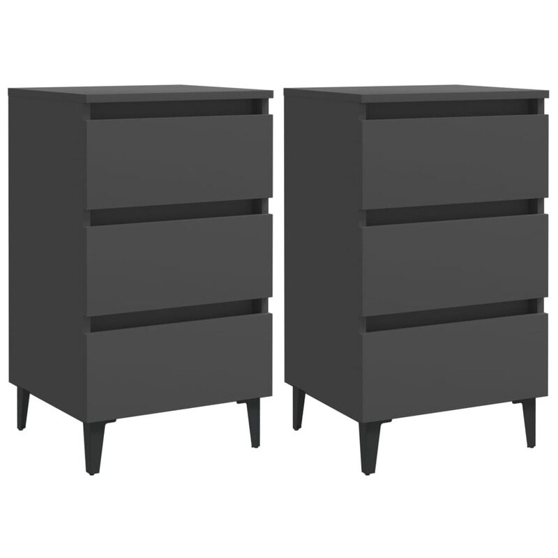 

vidaXL Bed Cabinet with Metal Legs 2 pcs Grey 40x35x69 cm