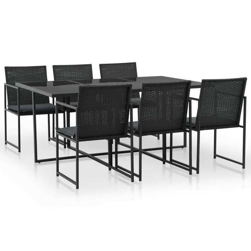 

vidaXL 7 Piece Outdoor Dining Set with Cushions Poly Rattan Black