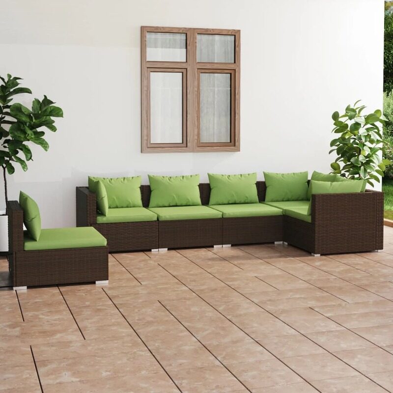 

vidaXL 6 Piece Garden Lounge Set with Cushions Poly Rattan Brown
