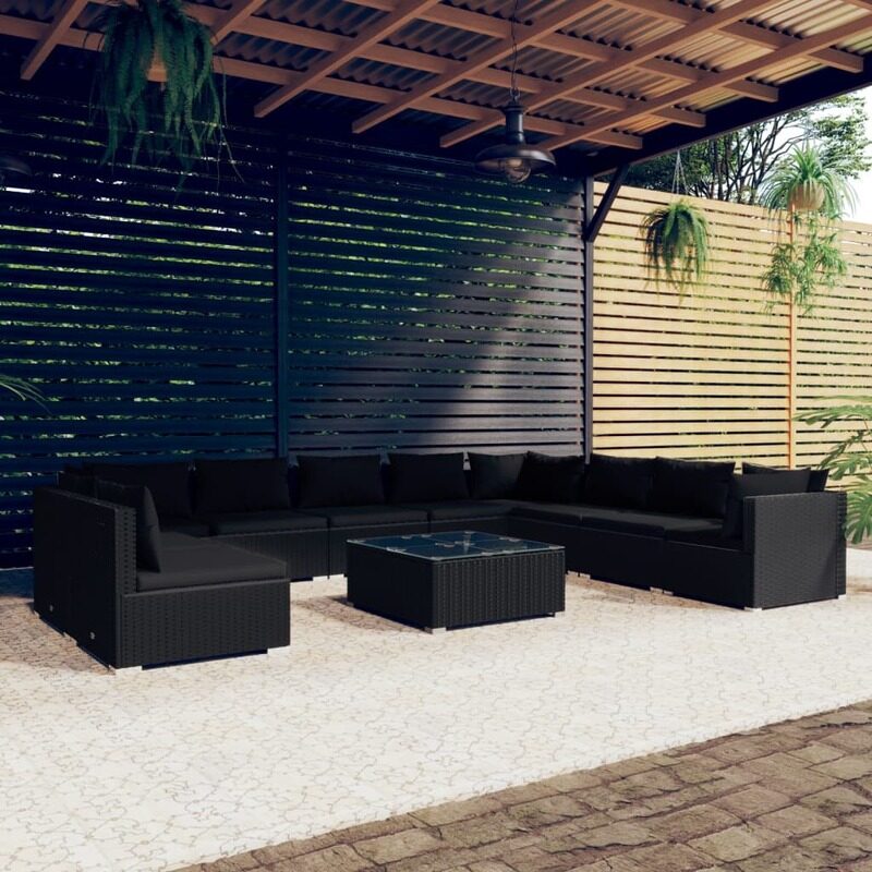 

vidaXL 11 Piece Garden Lounge Set with Cushions Black Poly Rattan