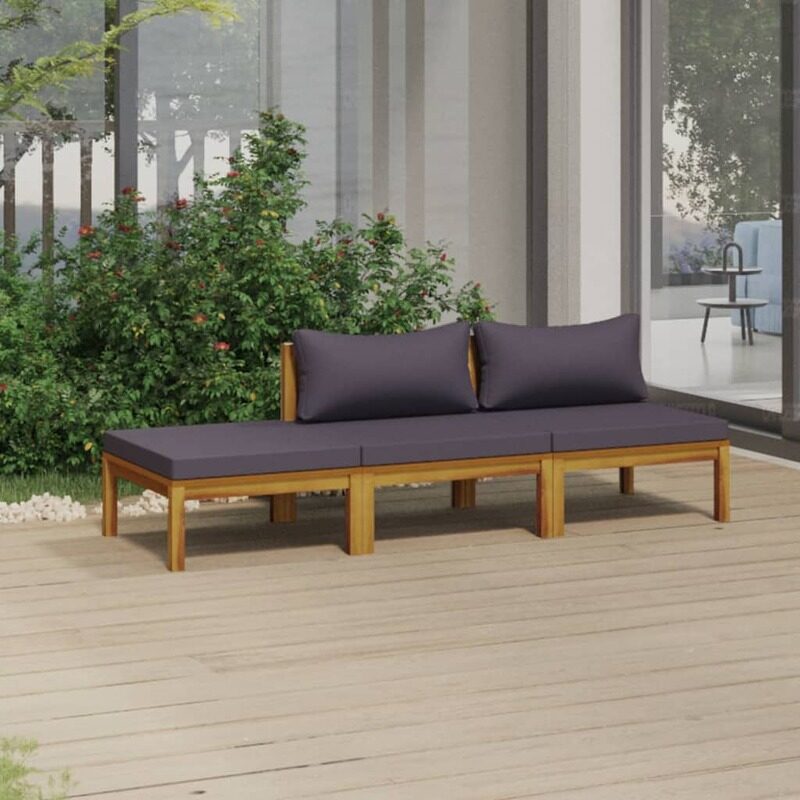 vidaXL 3 Piece Garden Lounge Set with Cushion Solid Acacia Wood