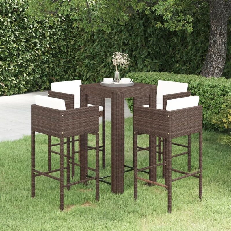 

vidaXL 5 Piece Garden Bar Set with Cushions Poly Rattan Brown