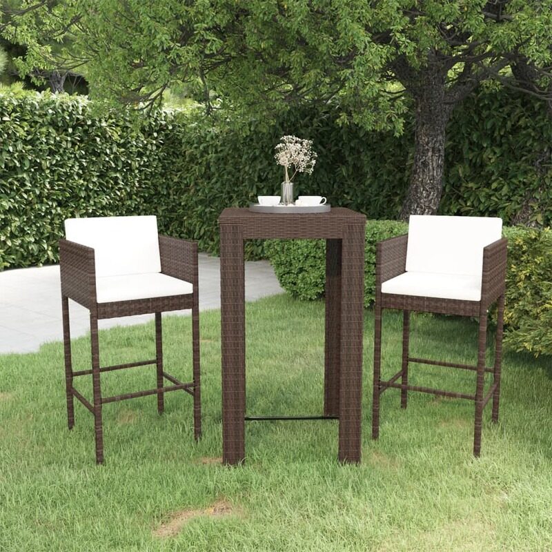 

vidaXL 3 Piece Garden Bar Set with Cushions Poly Rattan Brown