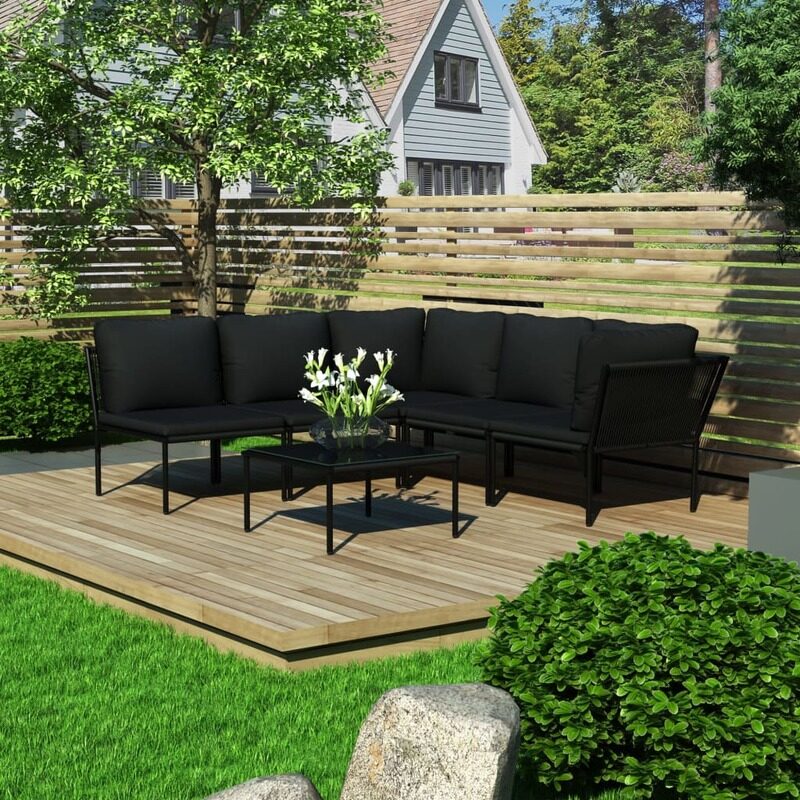 

vidaXL 6 Piece Garden Lounge Set with Cushions Black PVC