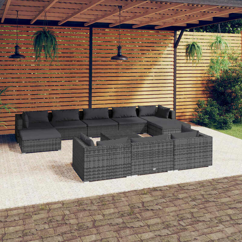 

vidaXL 11 Piece Garden Lounge Set with Cushions Grey Poly Rattan