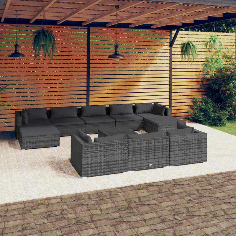 vidaXL 11 Piece Garden Lounge Set with Cushions Grey Poly Rattan