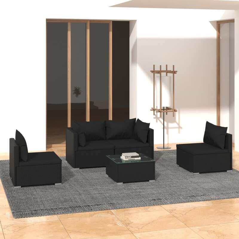 

vidaXL 5 Piece Garden Lounge Set with Cushions Poly Rattan Black