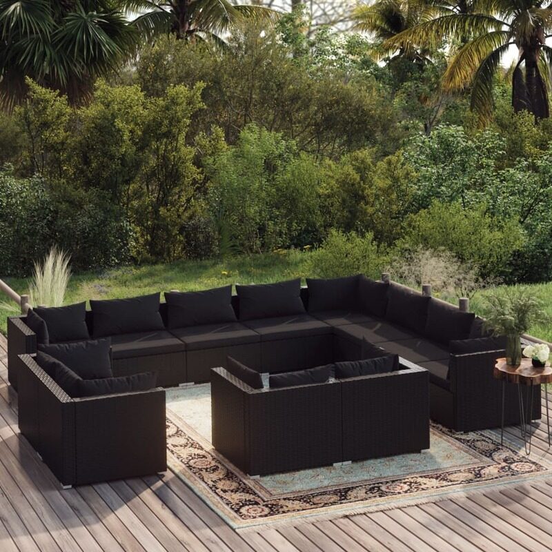 

vidaXL 12 Piece Garden Lounge Set with Cushions Black Poly Rattan