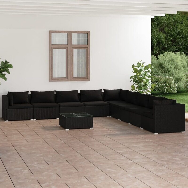 

vidaXL 10 Piece Garden Lounge Set with Cushions Poly Rattan Black