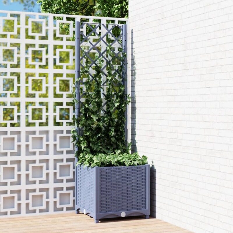 

vidaXL Garden Planter with Trellis Dark Grey 40x40x136 cm PP