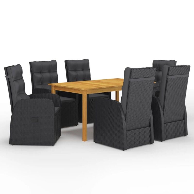 vidaXL 7 Piece Garden Dining Set Black