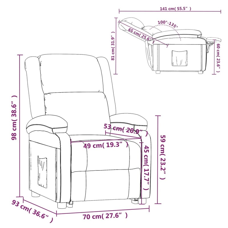 vidaXL TV Recliner Chair Dark Grey Fabric