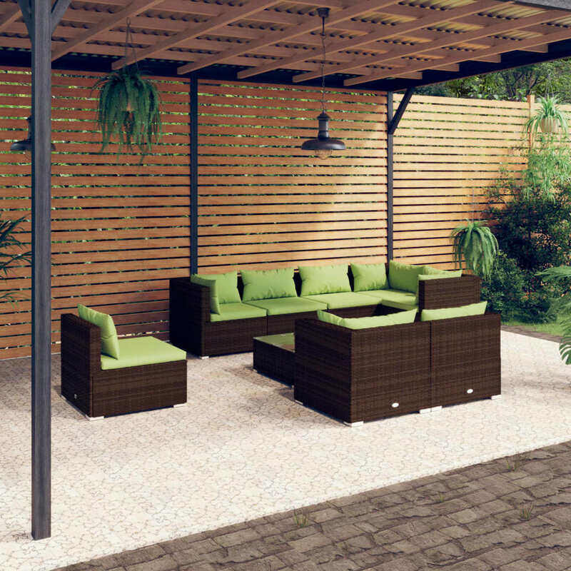 

vidaXL 9 Piece Garden Lounge Set with Cushions Poly Rattan Brown