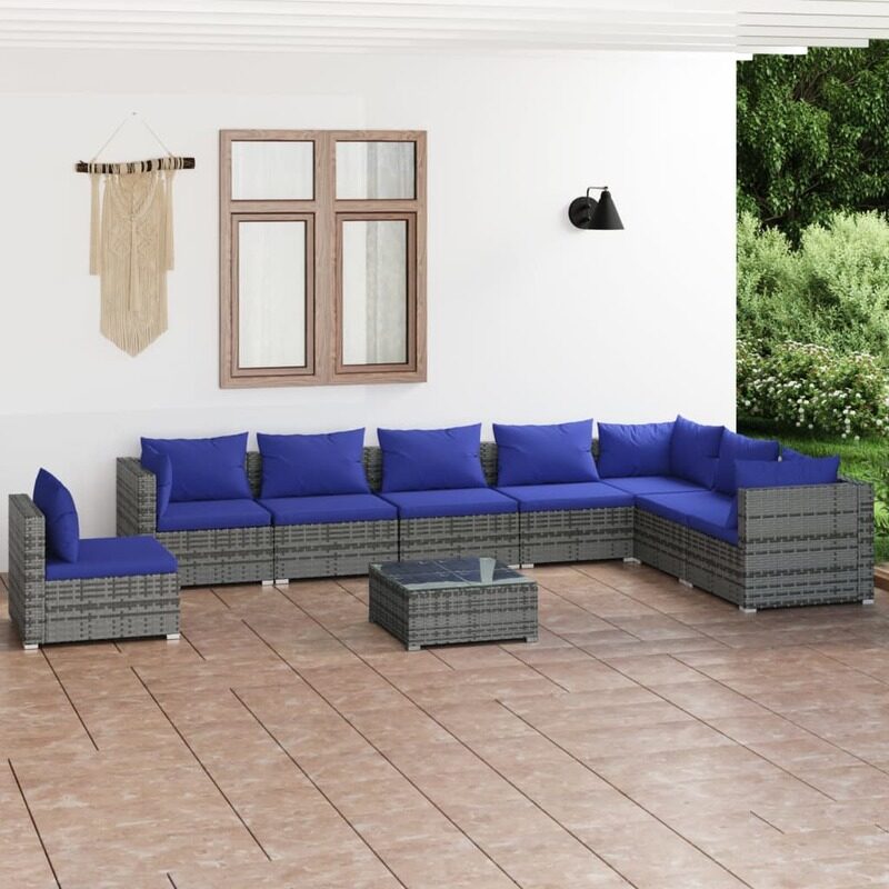 

vidaXL 9 Piece Garden Lounge Set with Cushions Poly Rattan Grey