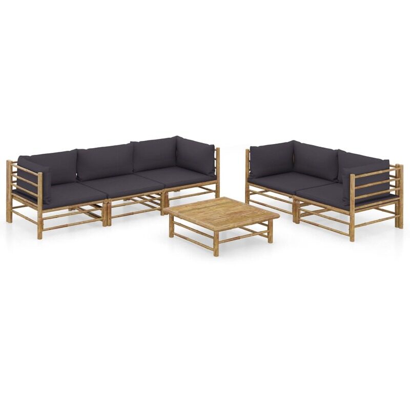 

vidaXL 6 Piece Garden Lounge Set with Dark Grey Cushions Bamboo