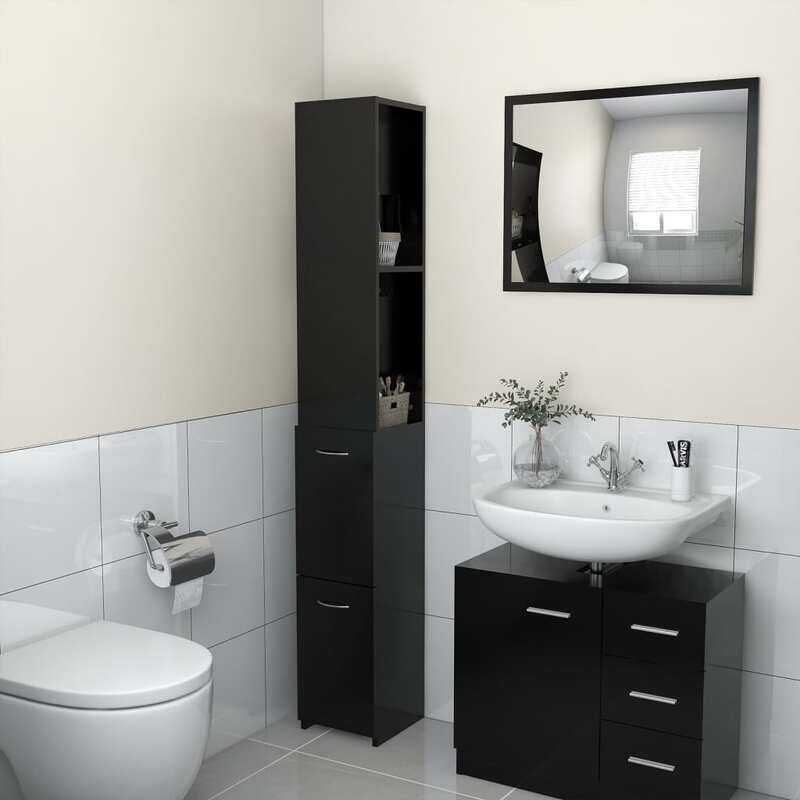 

vidaXL Bathroom Cabinet Black 25x25x170 cm Engineered Wood
