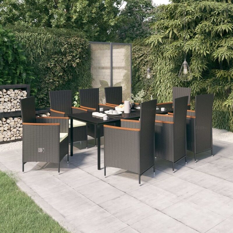 

vidaXL 9 Piece Garden Dining Set with Cushions Black