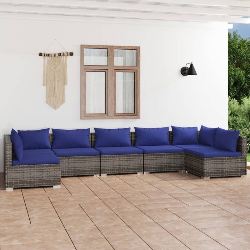 

vidaXL 7 Piece Garden Lounge Set with Cushions Poly Rattan Grey