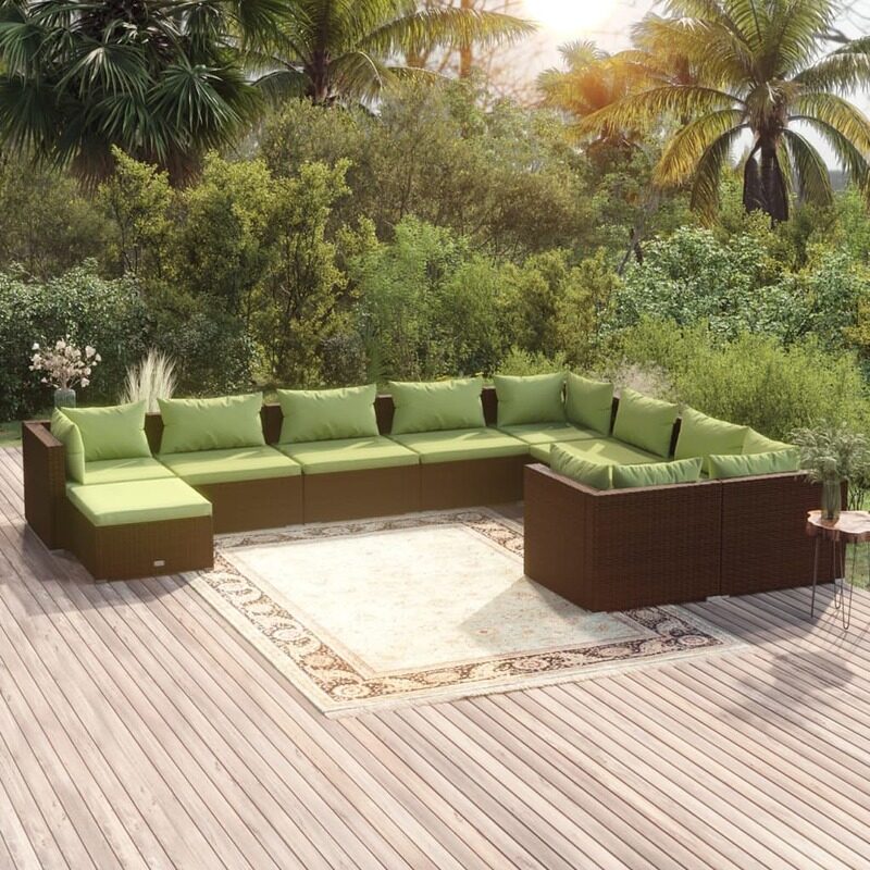

vidaXL 10 Piece Garden Lounge Set with Cushions Poly Rattan Brown