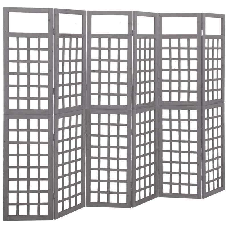 

vidaXL 6-Panel Room Divider/Trellis Solid Fir Wood Grey 242.5x180 cm