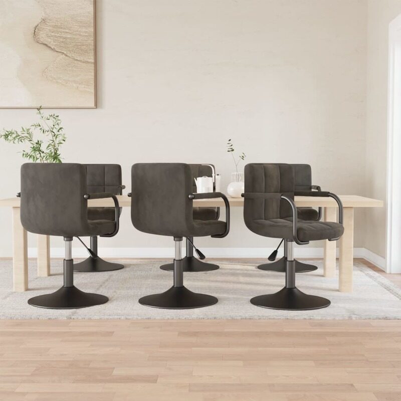 vidaXL Swivel Dining Chairs 6 pcs Dark Grey Velvet