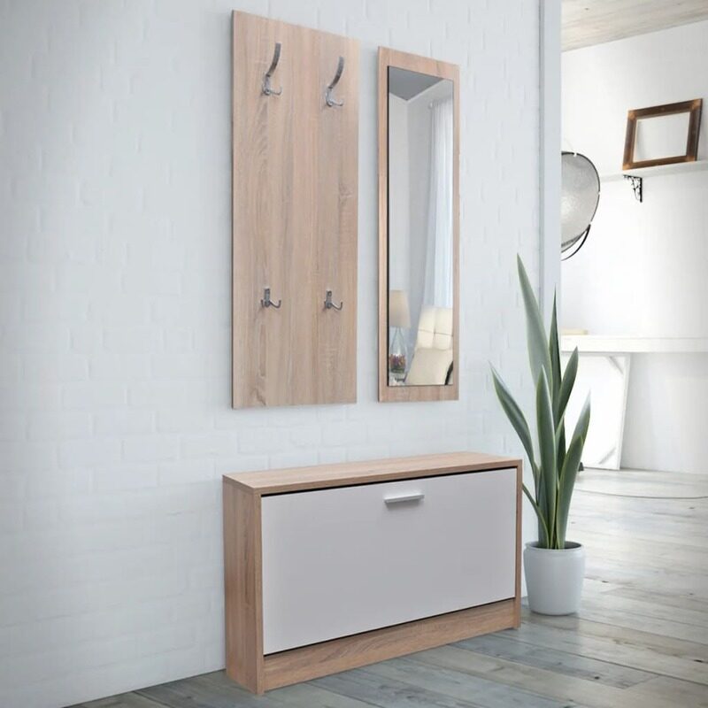 

vidaXL Oak and White 3-in-1 Wooden Shoe Cabinet Set