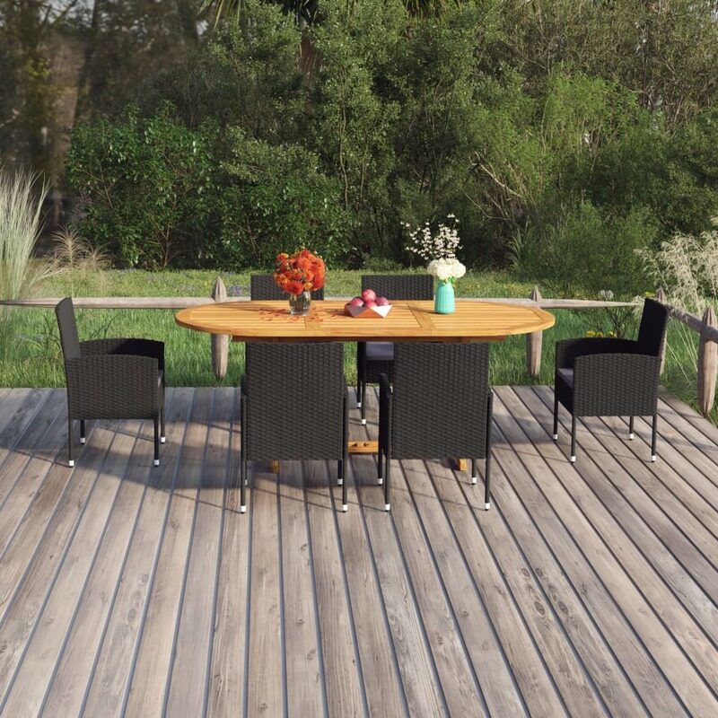 

vidaXL 7 Piece Garden Dining Set Poly Rattan Black