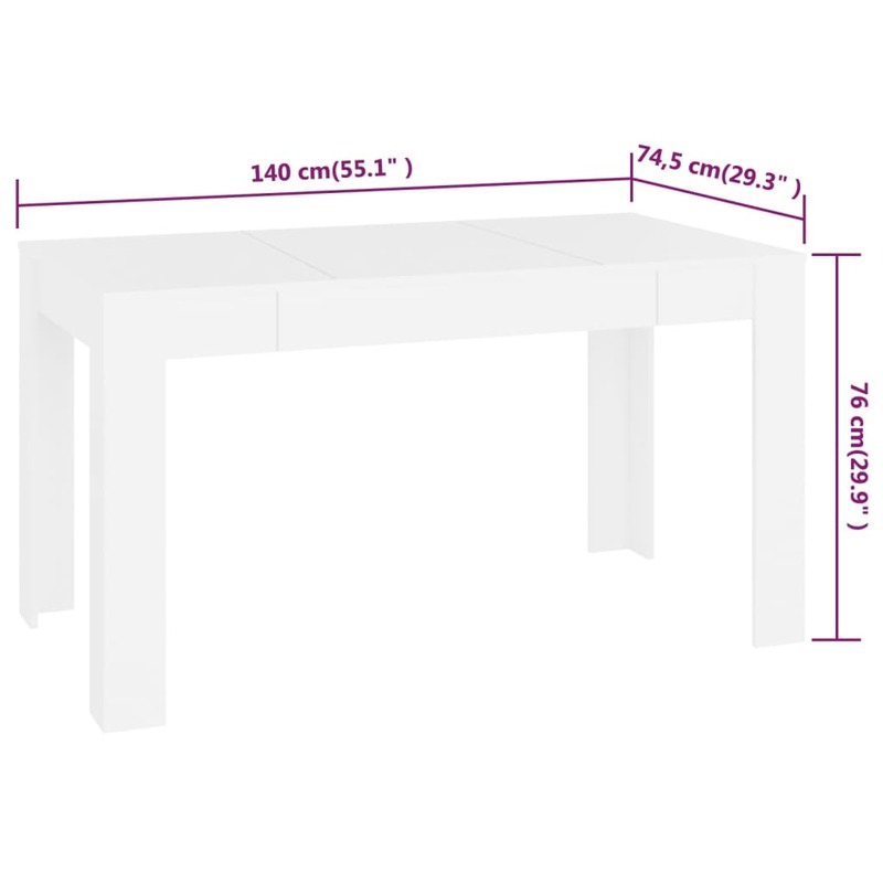vidaXL Dining Table White 140x74.5x76 cm Engineered Wood