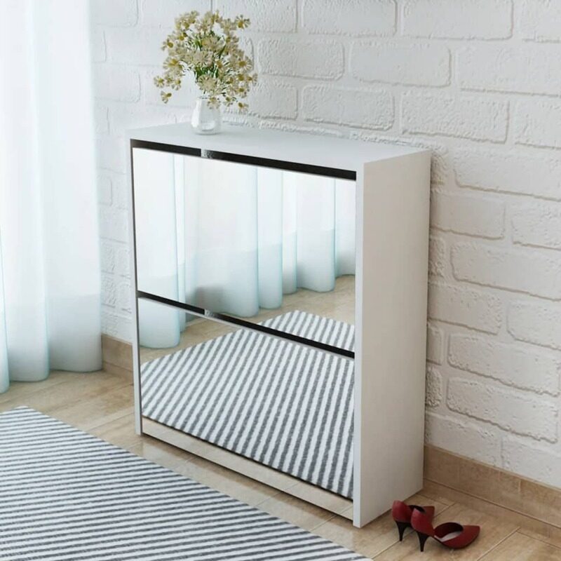 

vidaXL Shoe Cabinet 2-Layer Mirror White 63x17x67 cm