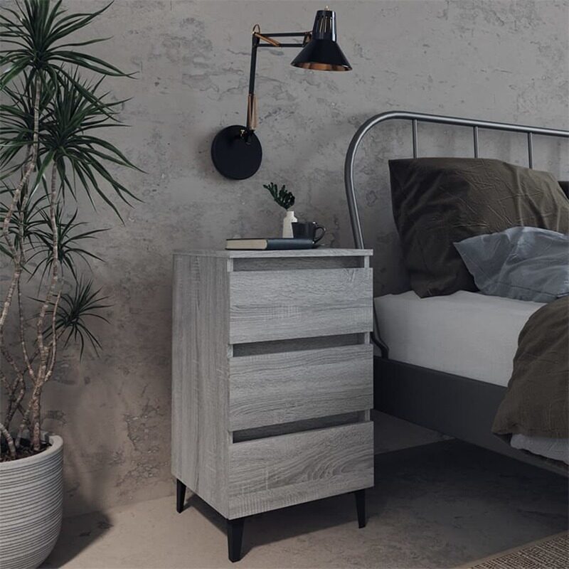 

vidaXL Bed Cabinet with Metal Legs Grey Sonoma 40x35x69 cm