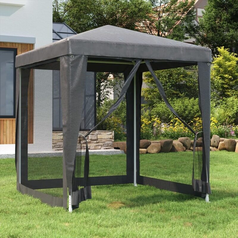 

vidaXL Party Tent with 4 Mesh Sidewalls Anthracite 2x2 m HDPE