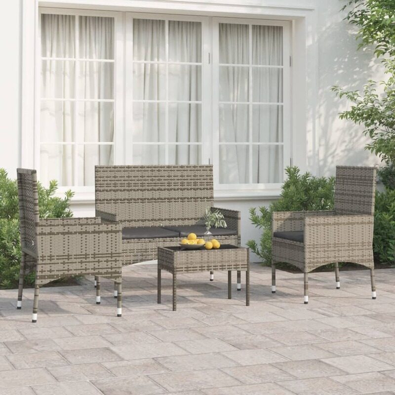 

vidaXL 4 Piece Garden Lounge Set with Cushions Grey Poly Rattan