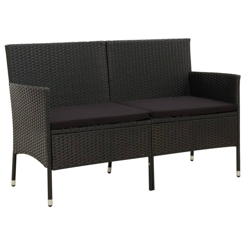 

vidaXL 3-Seater Garden Sofa with Cushion Black Poly Rattan