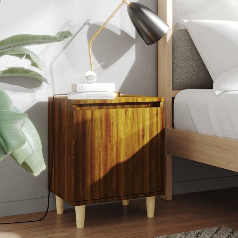 

vidaXL Bed Cabinet with Solid Wood Legs Brown Oak 40x30x50 cm